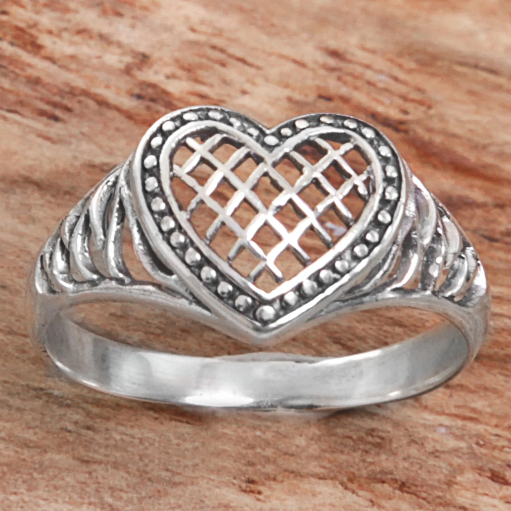 Sterling Silver Heart Shaped Cocktail Ring from Indonesia - Bali Heart | NOVICA
