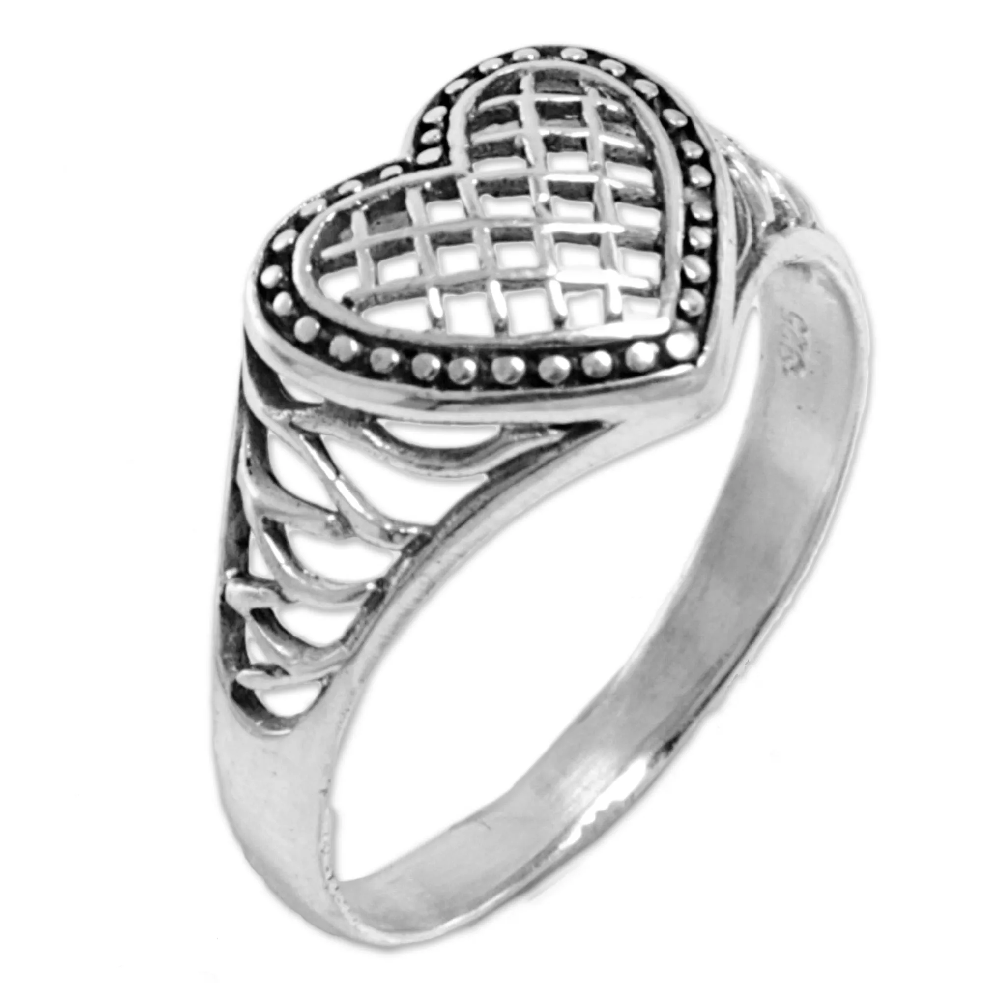 Sterling Silver Heart Shaped Cocktail Ring from Indonesia - Bali Heart | NOVICA