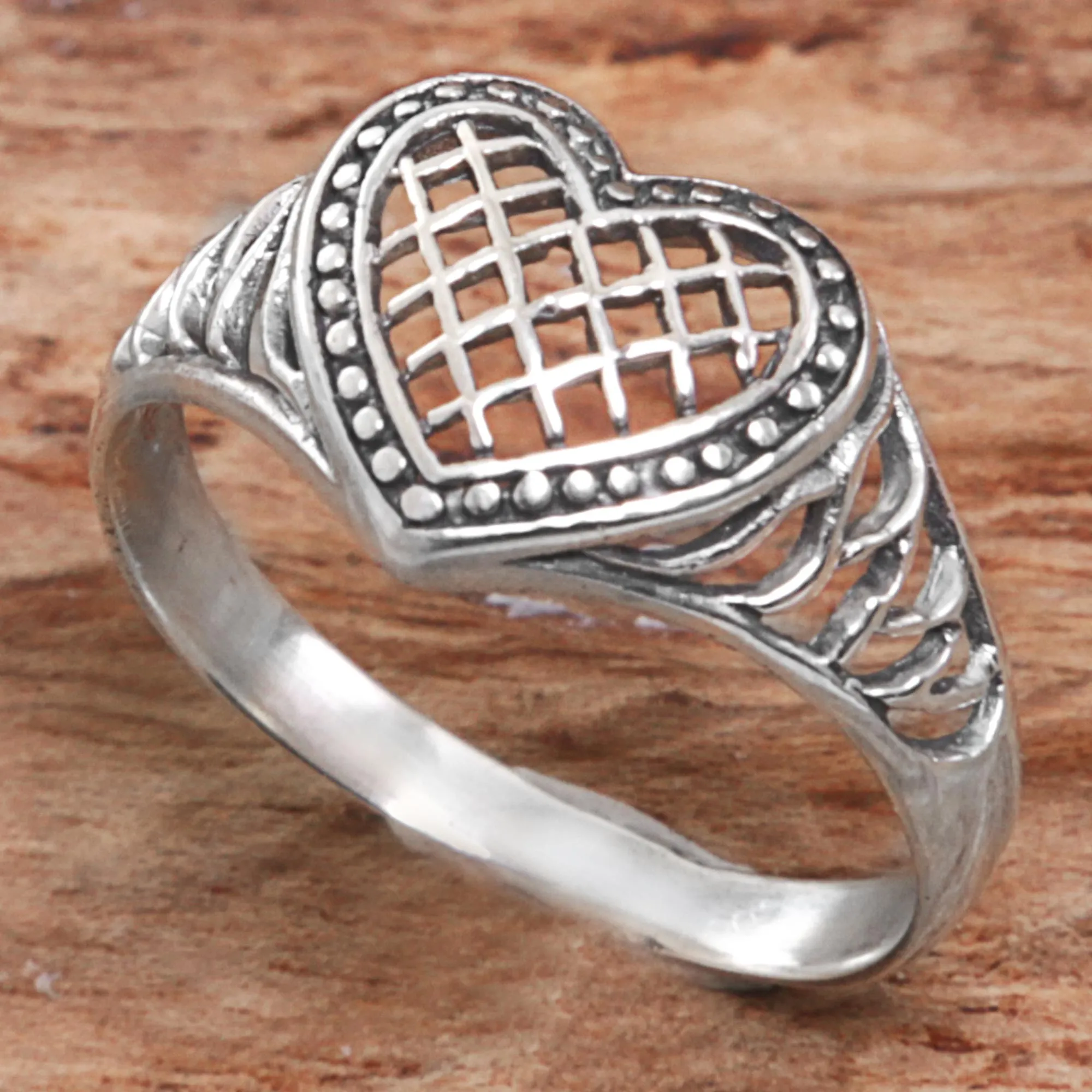 Sterling Silver Heart Shaped Cocktail Ring from Indonesia - Bali Heart | NOVICA