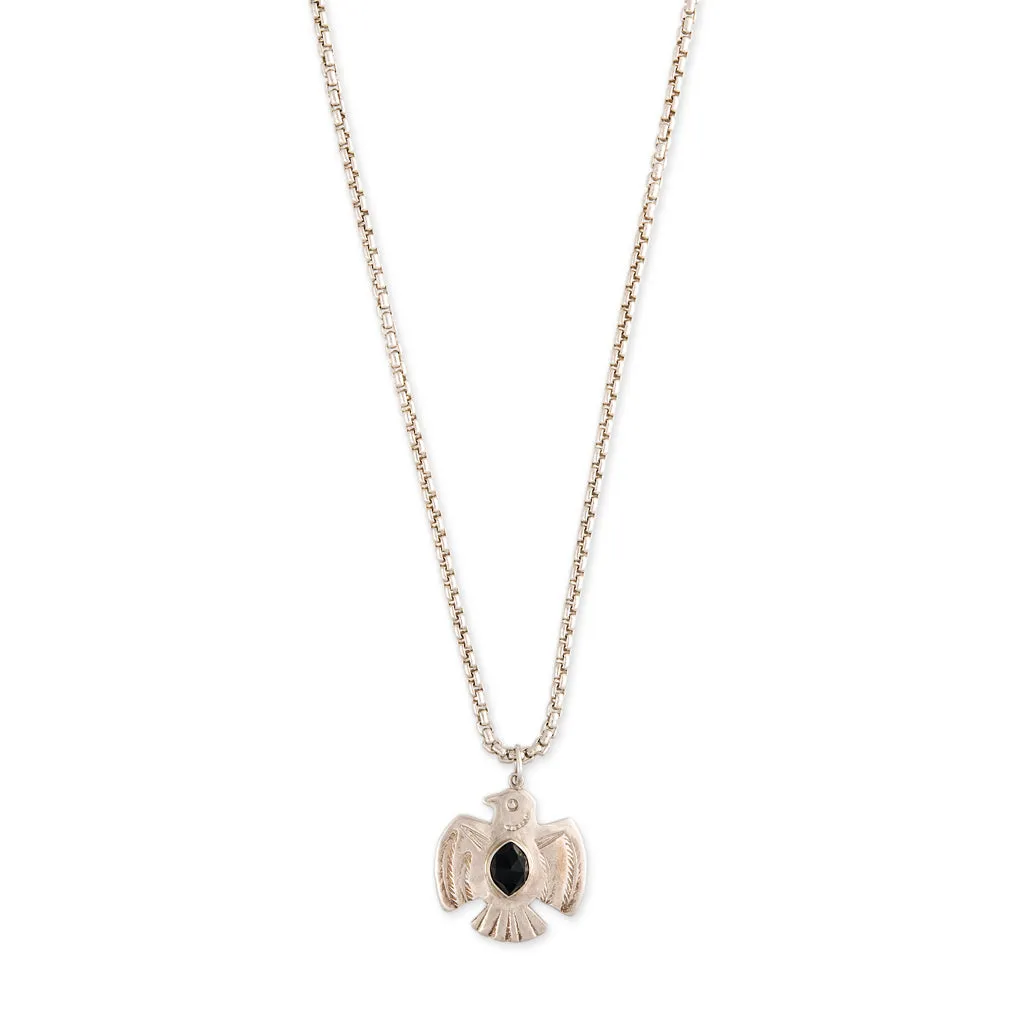 STERLING SILVER ONYX EAGLE BOX CHAIN NECKLACE