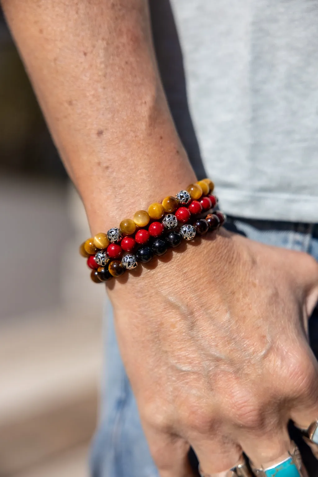 Sterling Silver Red Coral Bali Natural Gemstone Bracelet