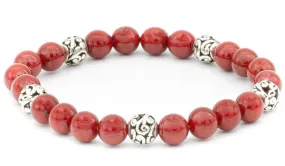 Sterling Silver Red Coral Bali Natural Gemstone Bracelet