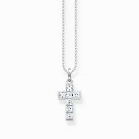 Sterling Silver White Stones Cross Necklace KE2166-051-14