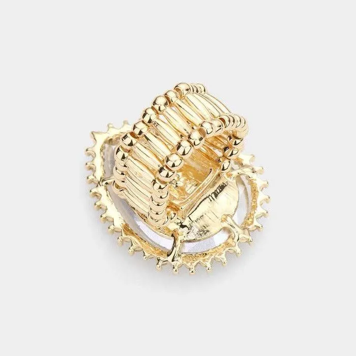 Teardrop Clear Stone Accented Gold Stretch Ring