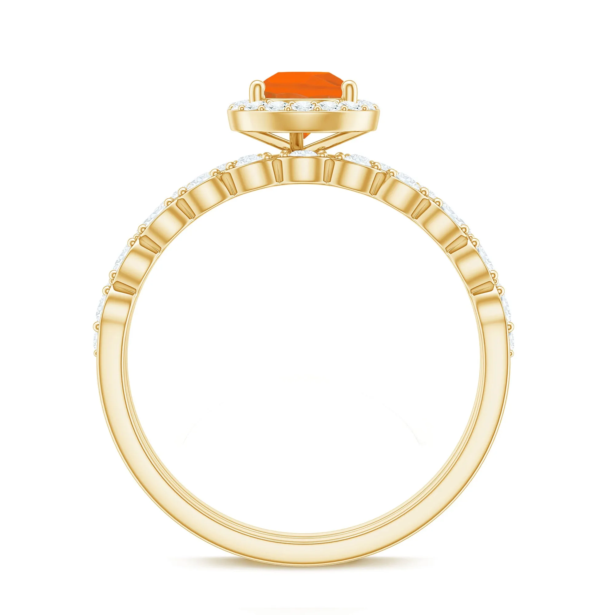 Teardrop Fire Opal Bridal Ring Set with Diamond