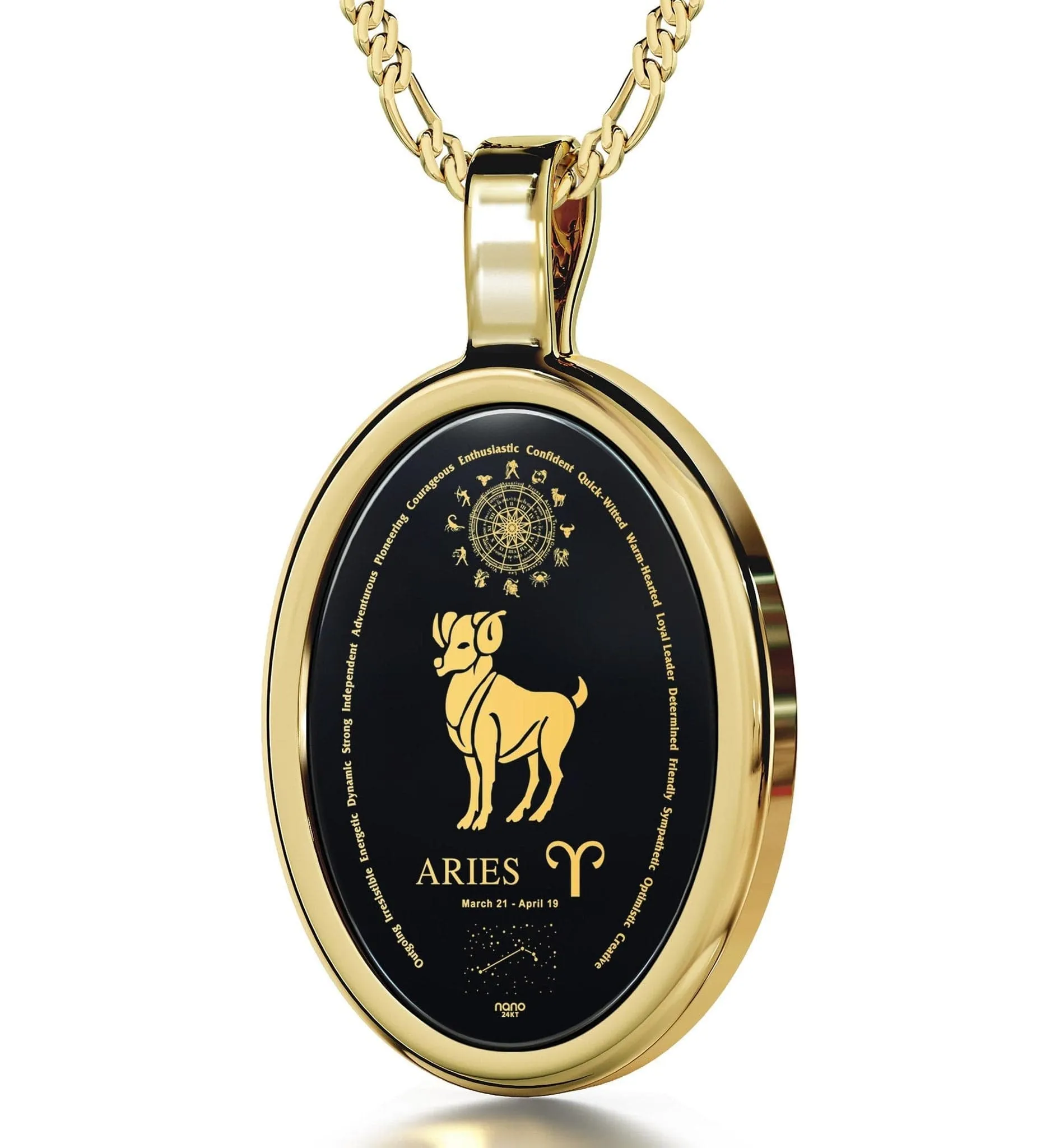 The World of Aries, Sterling Silver Gold Plated (Vermeil) Necklace, Onyx