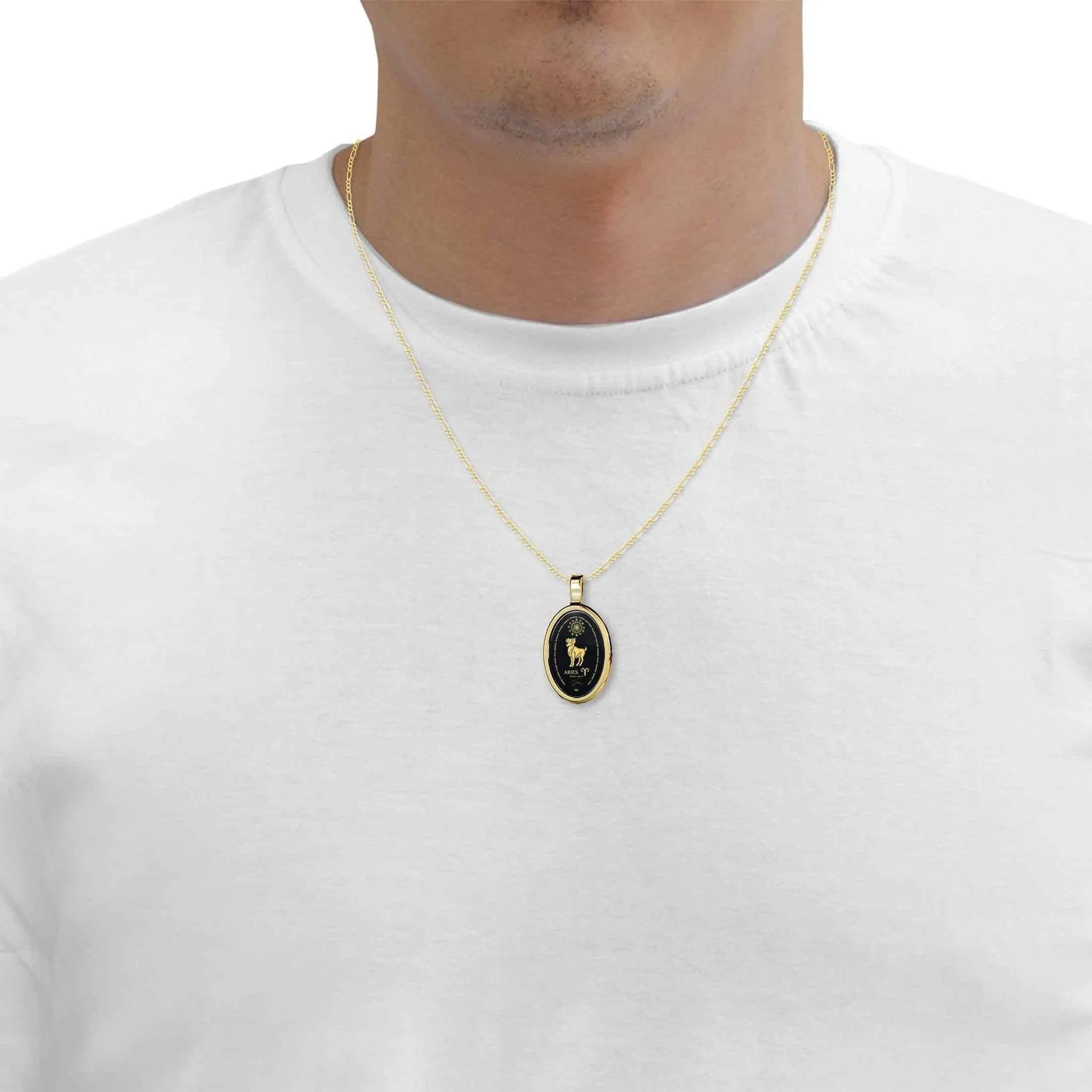 The World of Aries, Sterling Silver Gold Plated (Vermeil) Necklace, Onyx