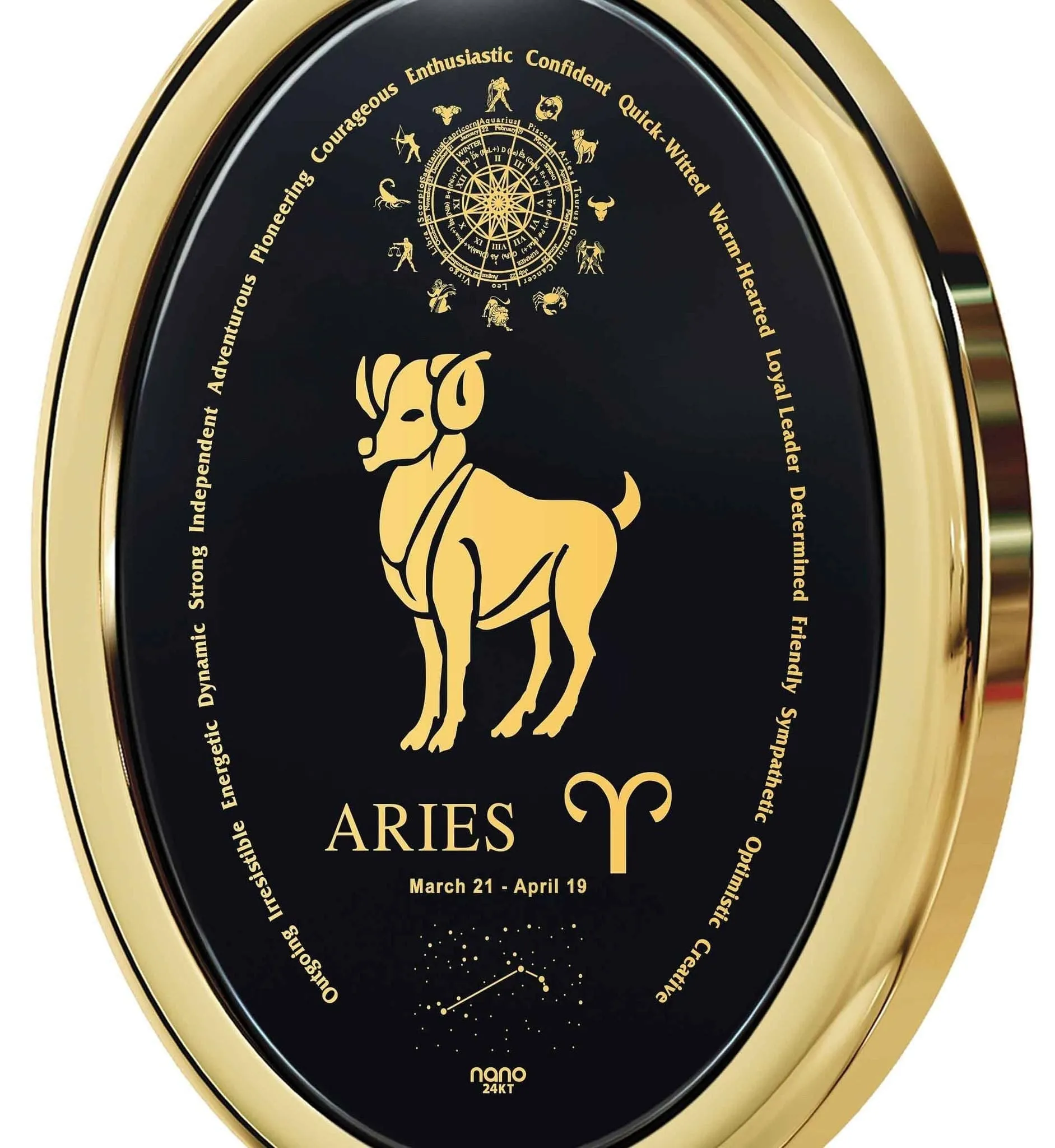 The World of Aries, Sterling Silver Gold Plated (Vermeil) Necklace, Onyx