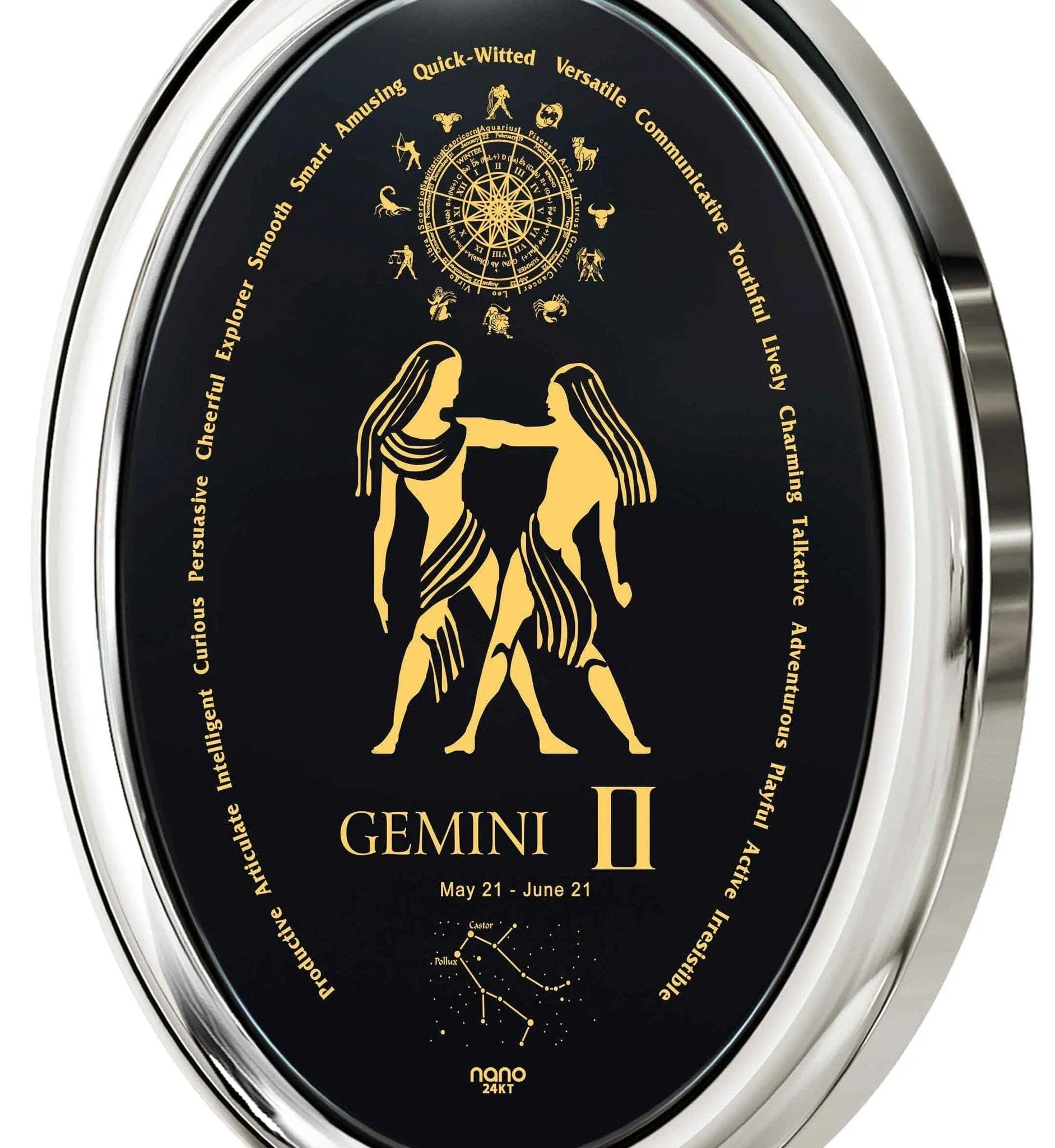 The World of Gemini, 14k White Gold Necklace, Onyx