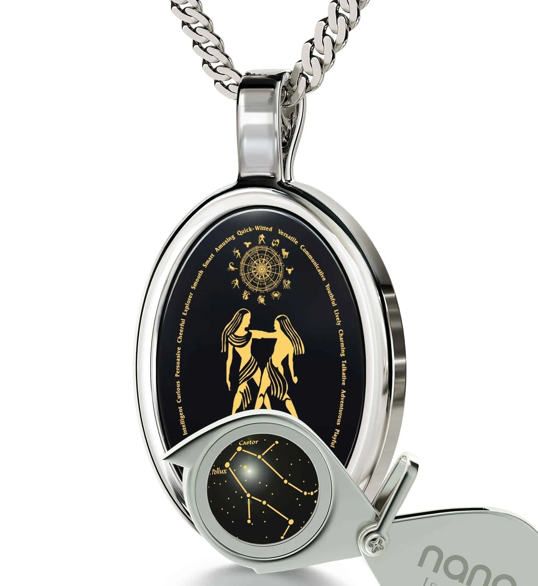 The World of Gemini, 14k White Gold Necklace, Onyx