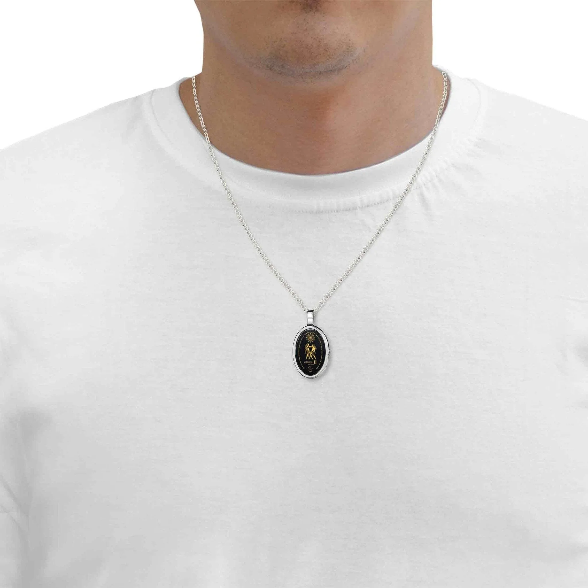 The World of Gemini, 14k White Gold Necklace, Onyx