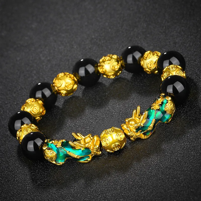 Thermochromic obsidian six-character mantra beads bracelet