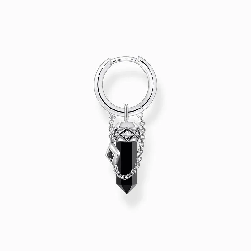 Thomas Sabo Earring - Single Hoop - Onyx Pendant - Blackened Silver
