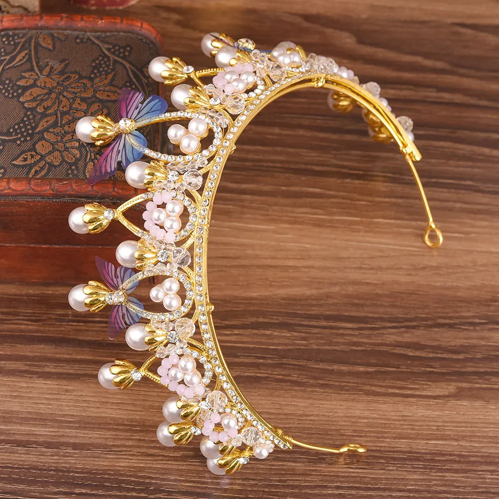 Tiara Crown Wedding Crown And Tiara Bridal Party Crystal And Pearl Crown Butterfly Wedding Bride Birthday Headband