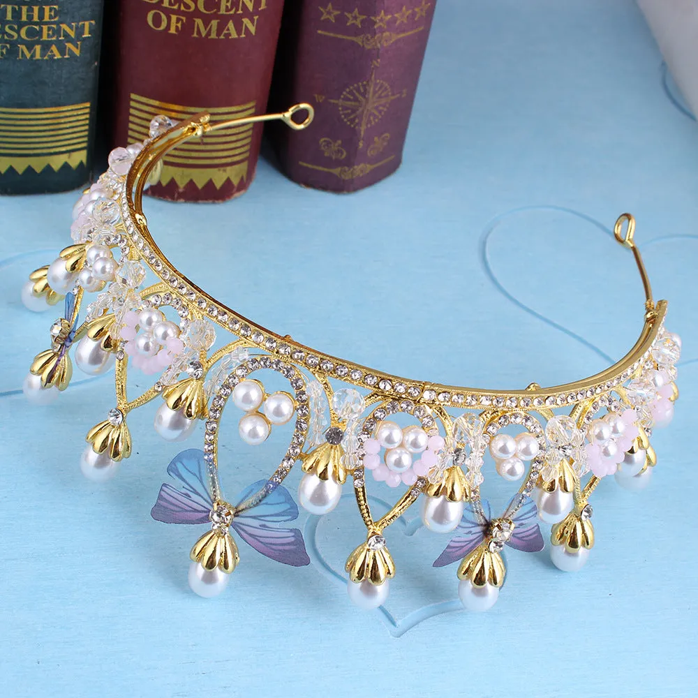 Tiara Crown Wedding Crown And Tiara Bridal Party Crystal And Pearl Crown Butterfly Wedding Bride Birthday Headband