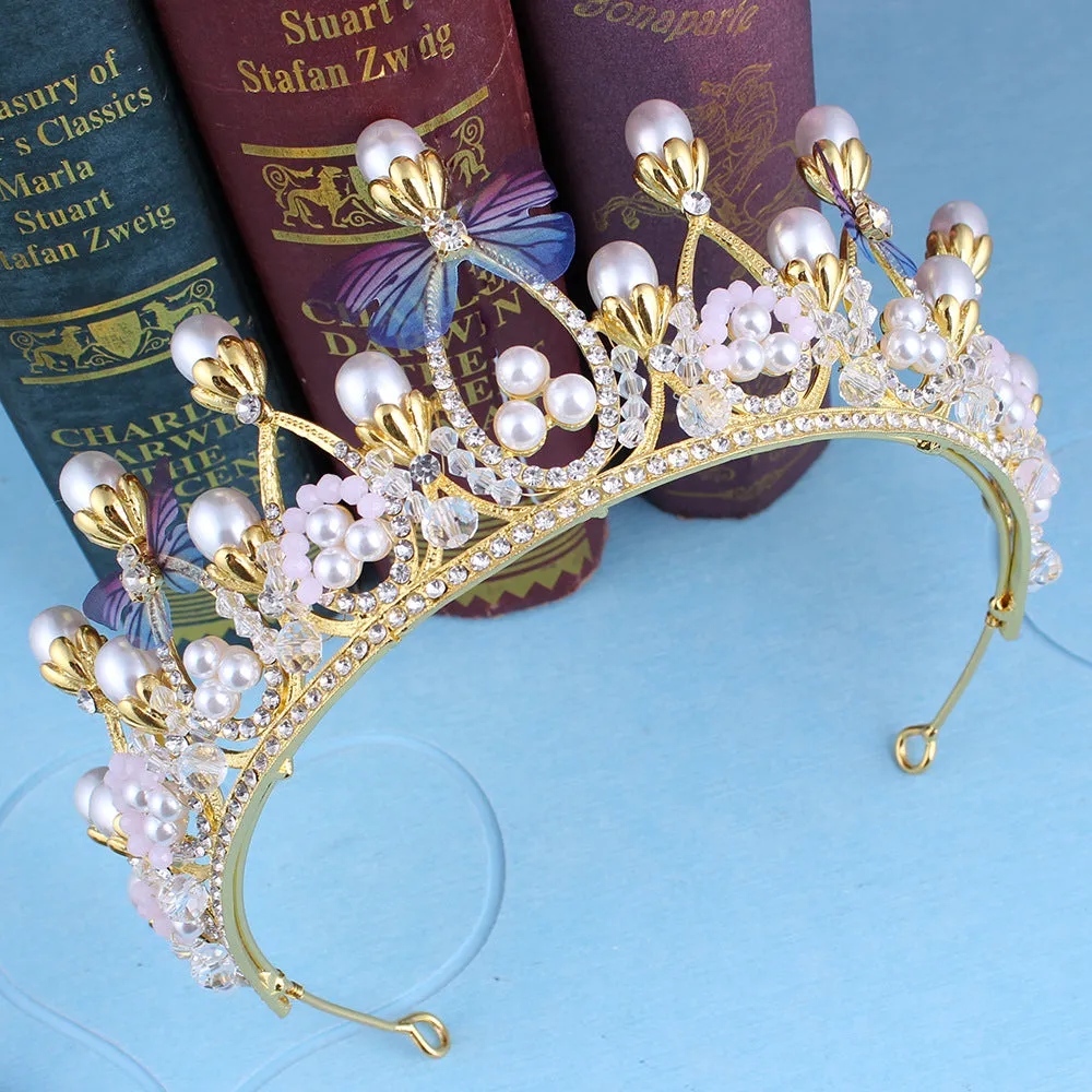 Tiara Crown Wedding Crown And Tiara Bridal Party Crystal And Pearl Crown Butterfly Wedding Bride Birthday Headband