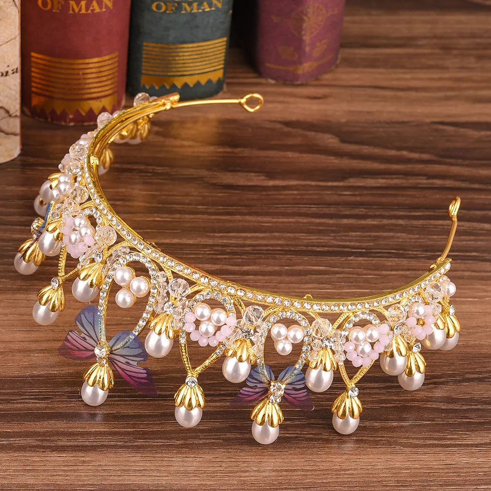 Tiara Crown Wedding Crown And Tiara Bridal Party Crystal And Pearl Crown Butterfly Wedding Bride Birthday Headband