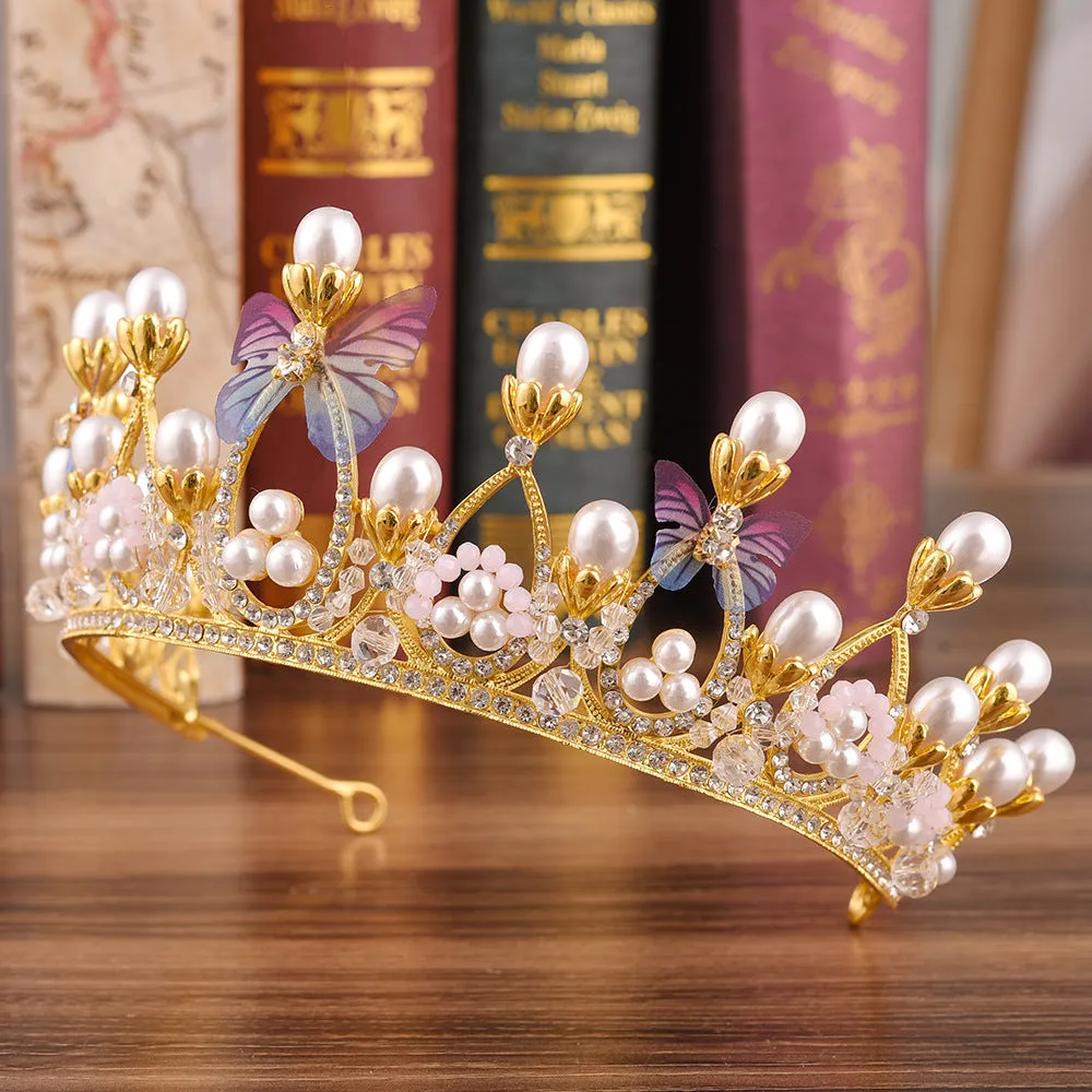 Tiara Crown Wedding Crown And Tiara Bridal Party Crystal And Pearl Crown Butterfly Wedding Bride Birthday Headband
