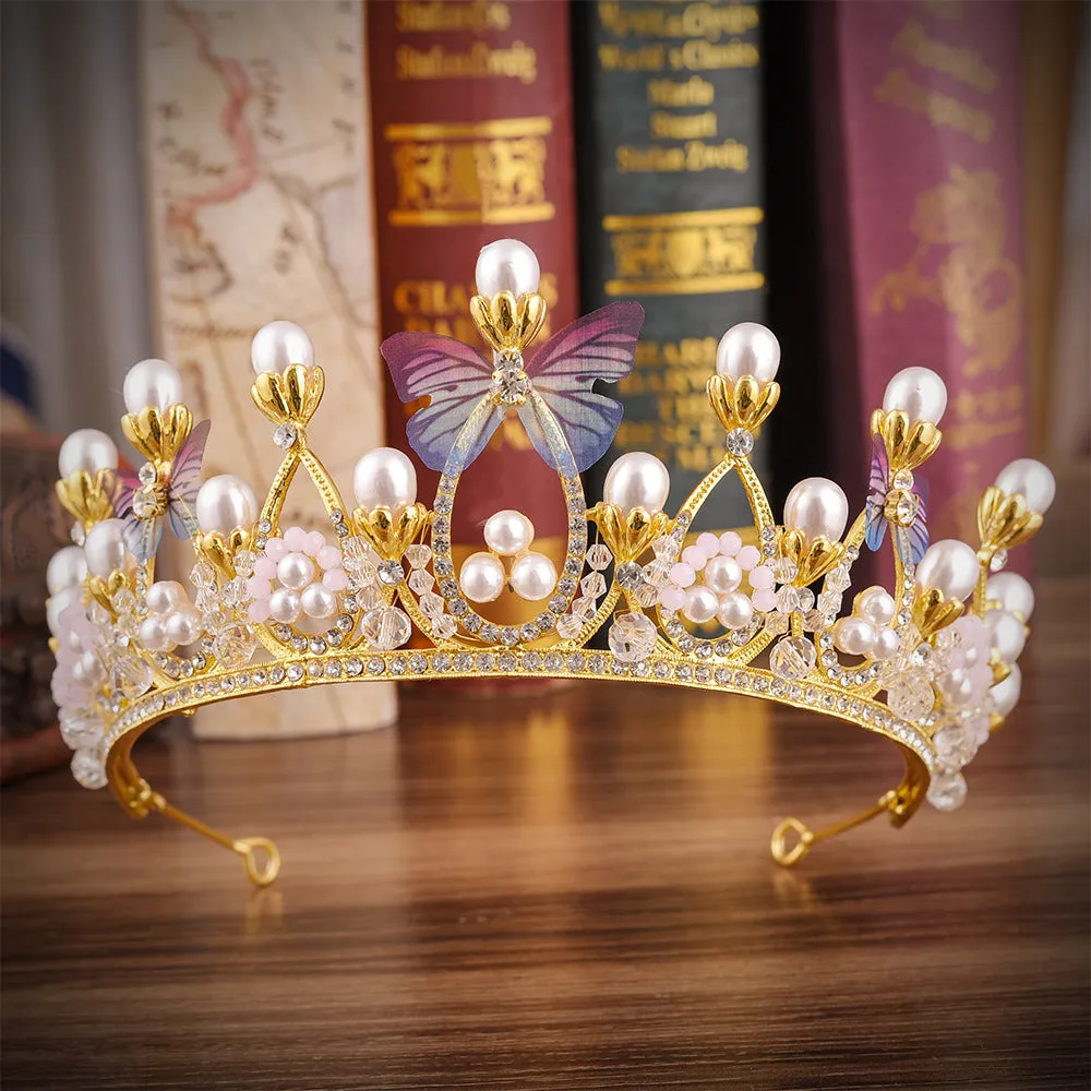 Tiara Crown Wedding Crown And Tiara Bridal Party Crystal And Pearl Crown Butterfly Wedding Bride Birthday Headband