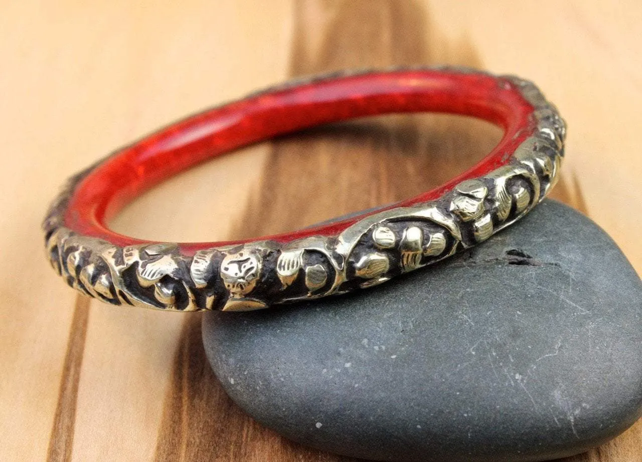 Tibetan Flora Design Red Copal Bracelet