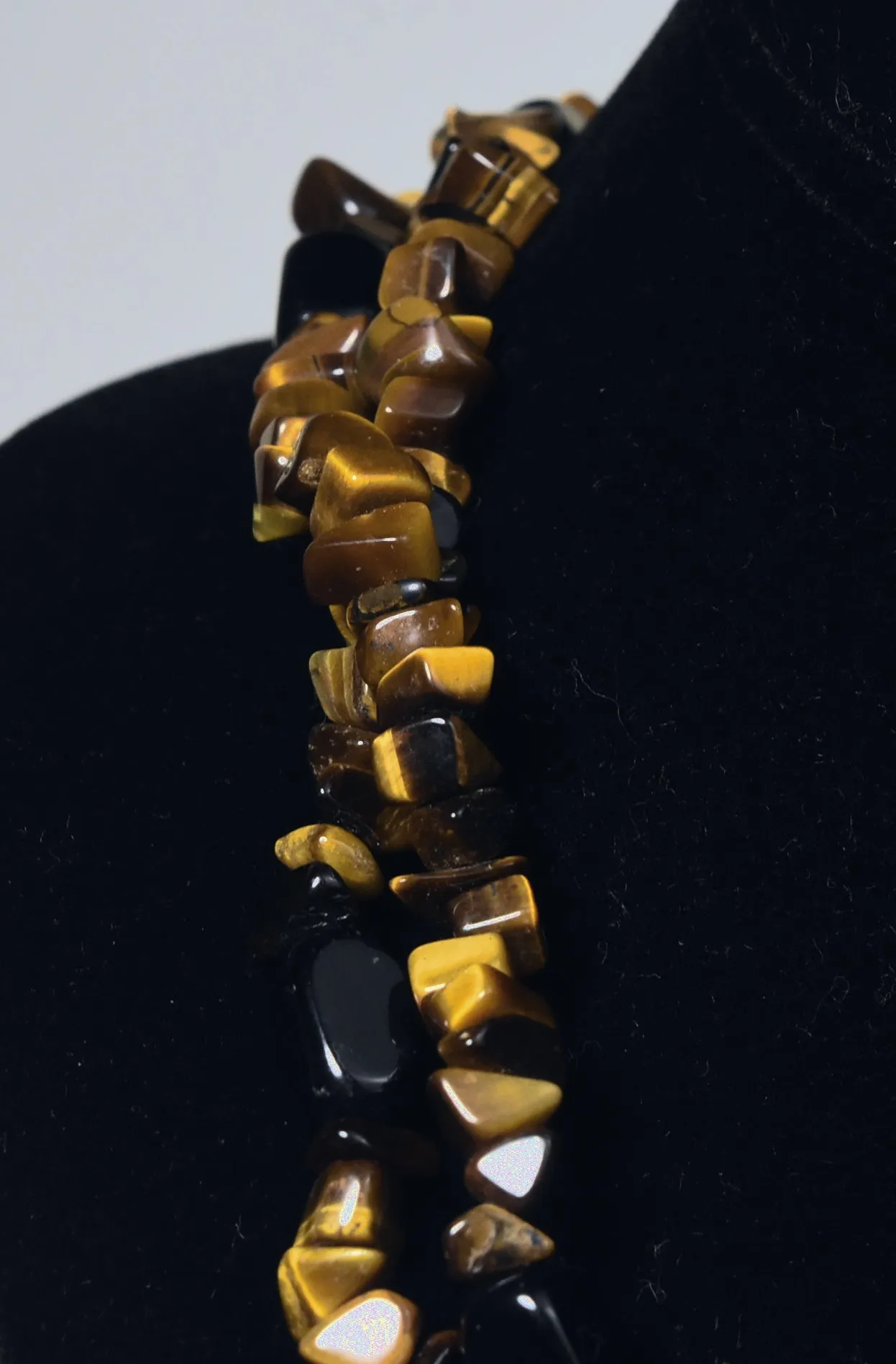 Tiger's Eye Chip and Black Onyx Bead Opera Necklace - 57 inches!