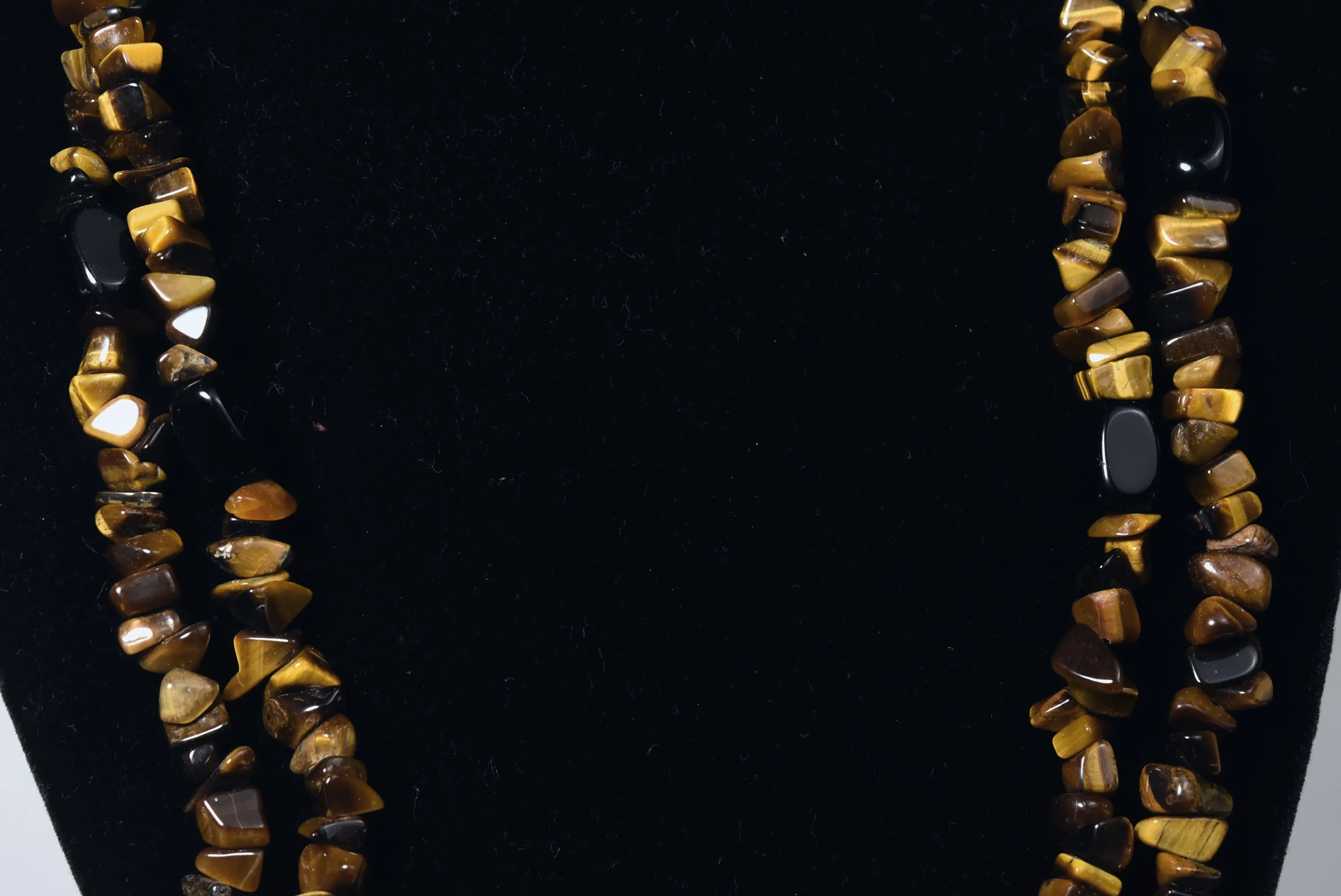 Tiger's Eye Chip and Black Onyx Bead Opera Necklace - 57 inches!