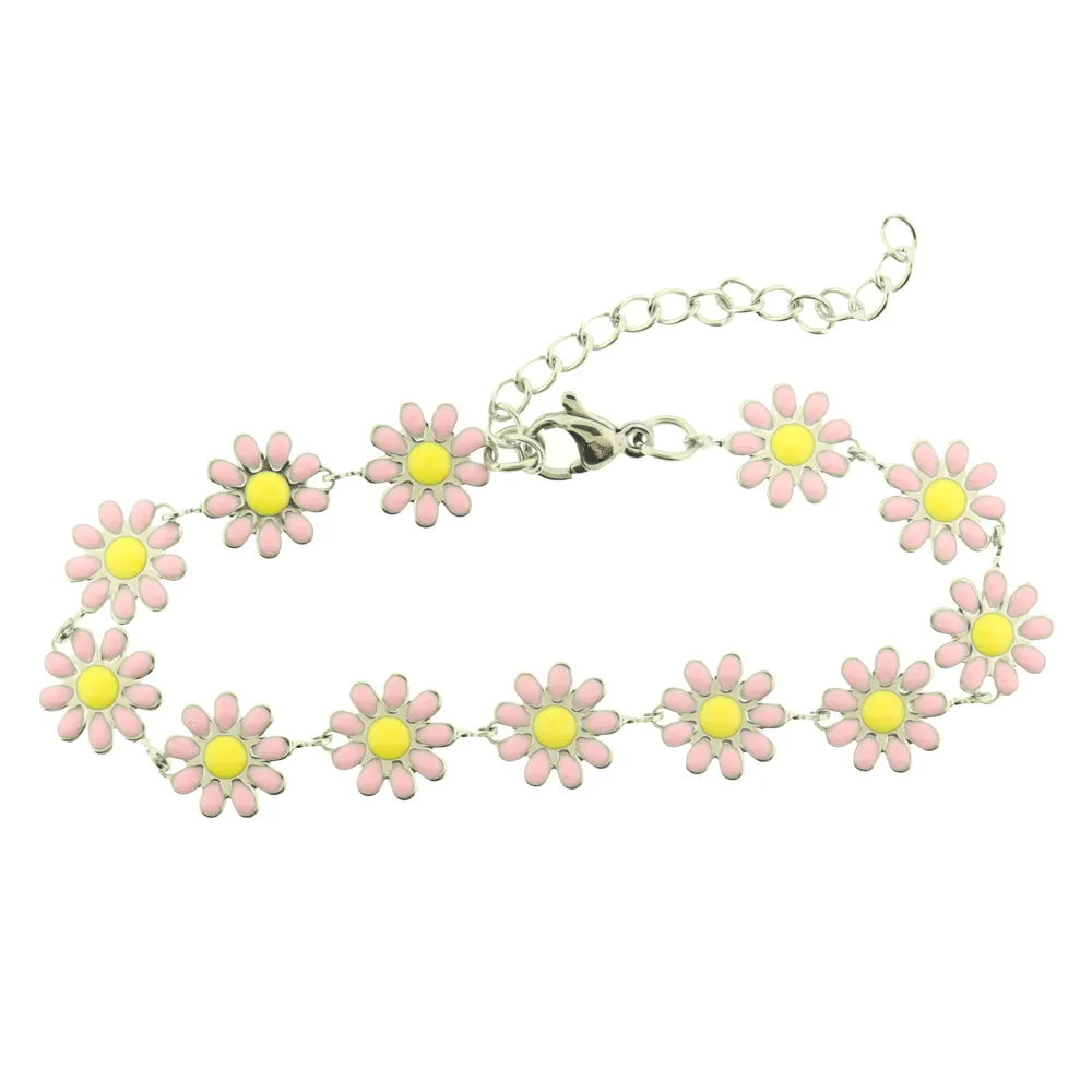 Titanium Steel Flower Chain Bracelet 6" Plus Extender - 10mm - 1 Bracelet - Choose Your Color
