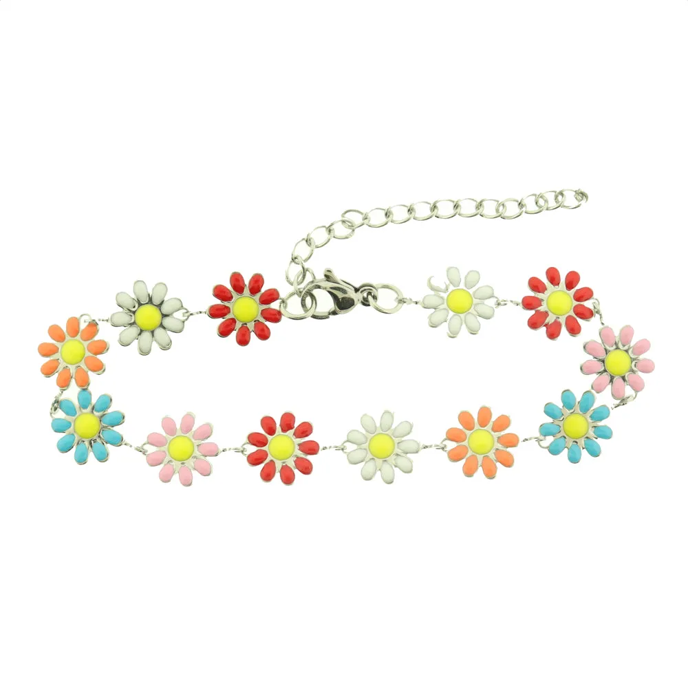 Titanium Steel Flower Chain Bracelet 6" Plus Extender - 10mm - 1 Bracelet - Choose Your Color