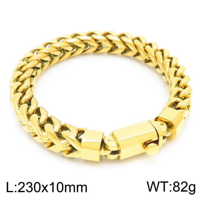 Titanium Steel Men's Rock Style Bracelet with Spring Buckle and Chain Design