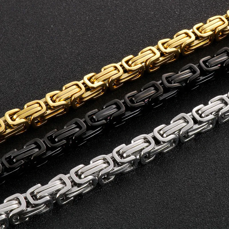 Titanium Steel Men's Rock Style Bracelet with Spring Buckle and Chain Design