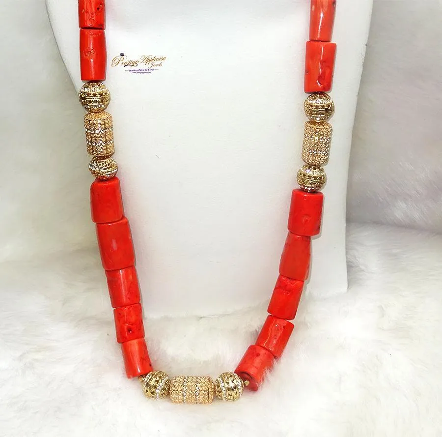 Traditional Men Women Unisex Coral Beads Embellished Necklace Jewellery Set