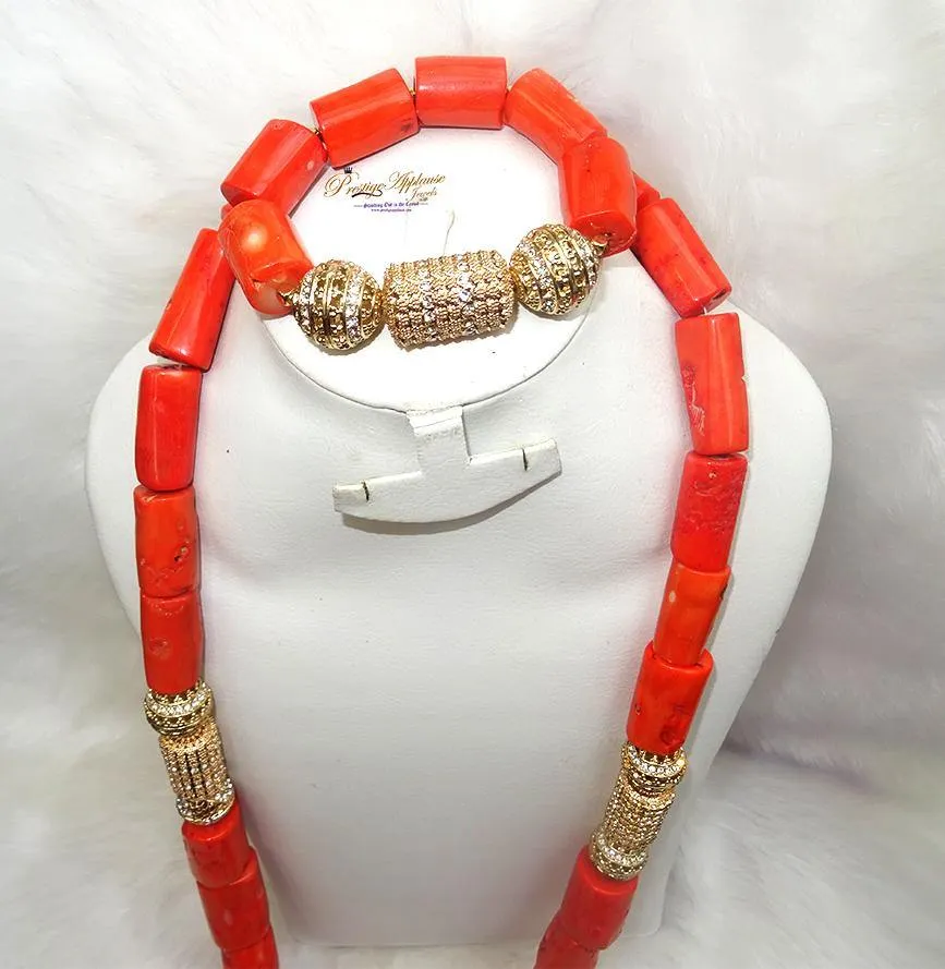 Traditional Men Women Unisex Coral Beads Embellished Necklace Jewellery Set