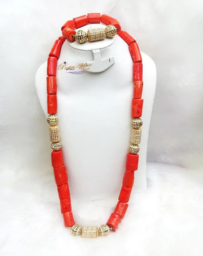 Traditional Men Women Unisex Coral Beads Embellished Necklace Jewellery Set