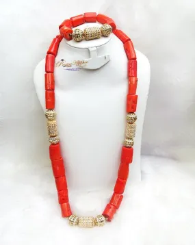 Traditional Men Women Unisex Coral Beads Embellished Necklace Jewellery Set