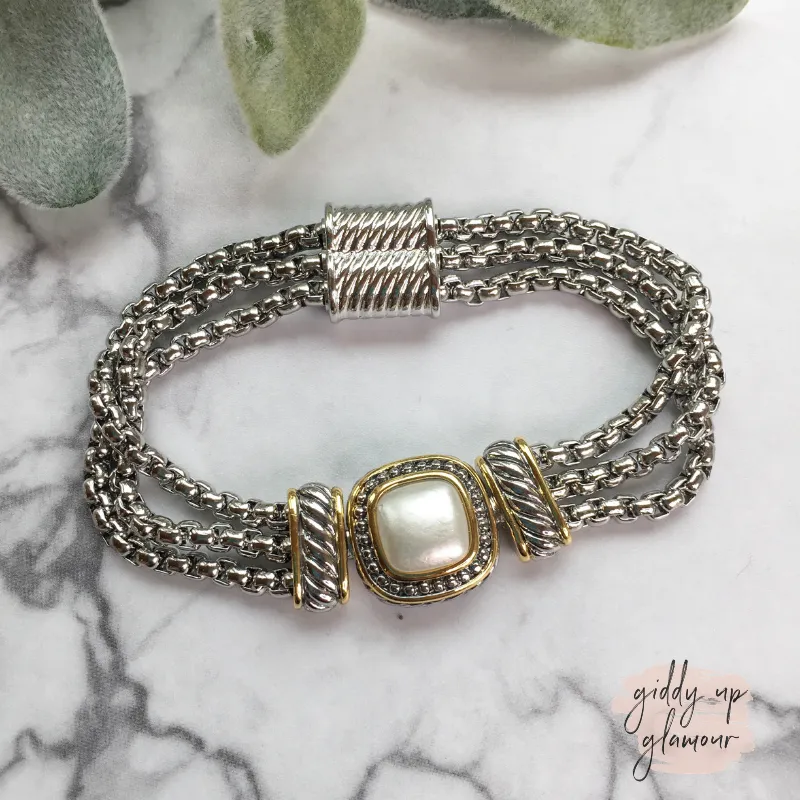 Two Toned Square Magnetic Bracelet in Pearl