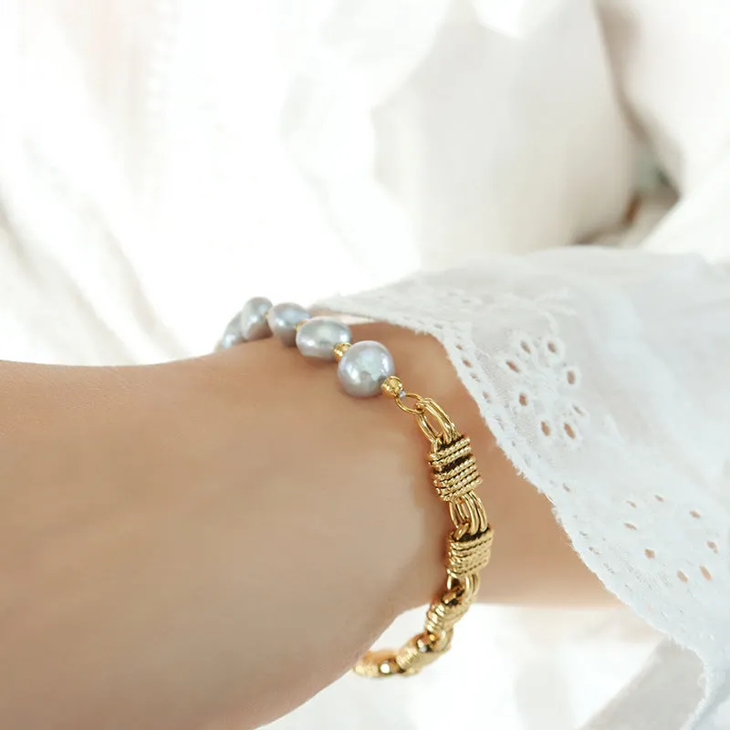 Unisex Couple Natural Grey Freshwater Pearl Bracelet