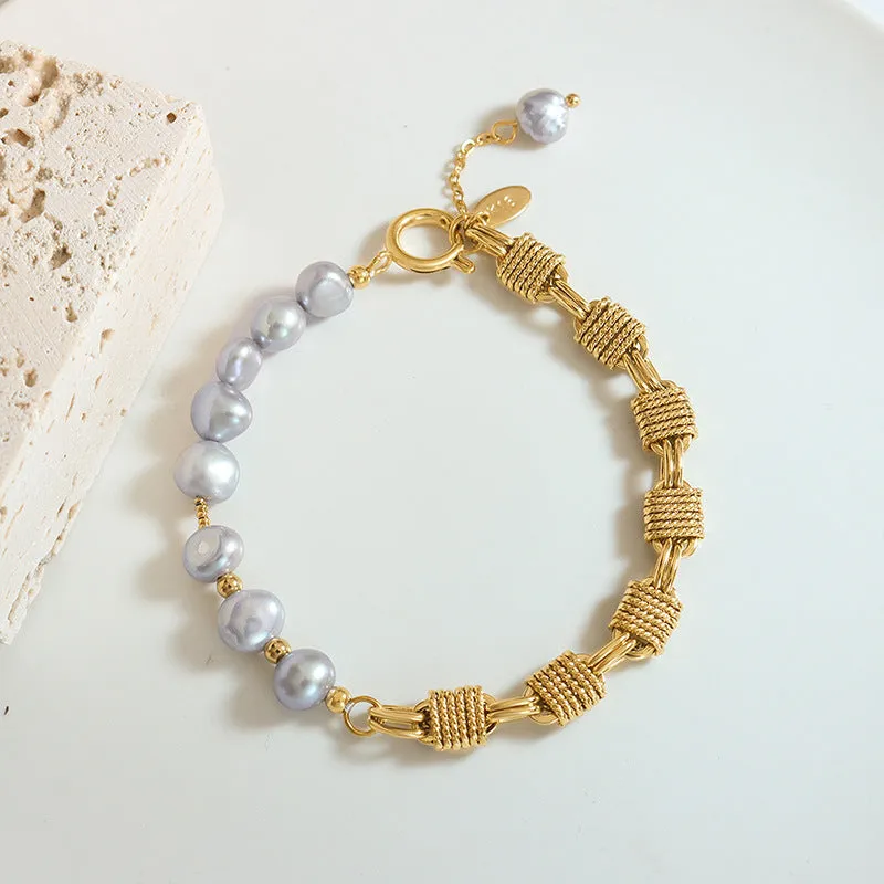 Unisex Couple Natural Grey Freshwater Pearl Bracelet