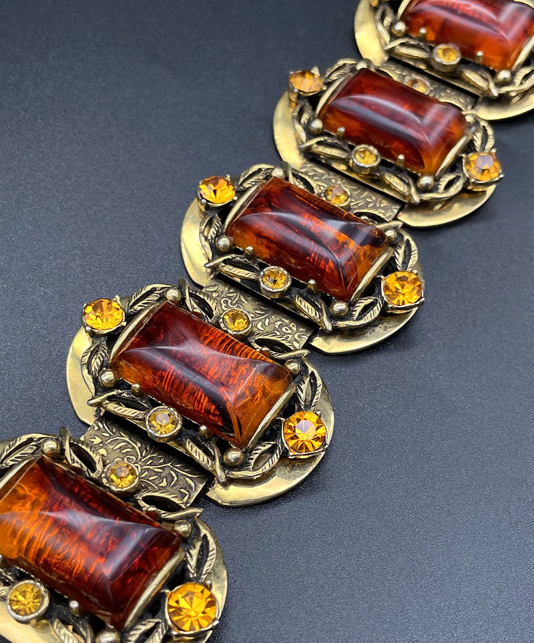 【USA輸入】ヴィンテージ SELRO アンバー トパーズ ビジュー ブレスレット/Vintage SELRO Amber Topaz Bijou Bracelet