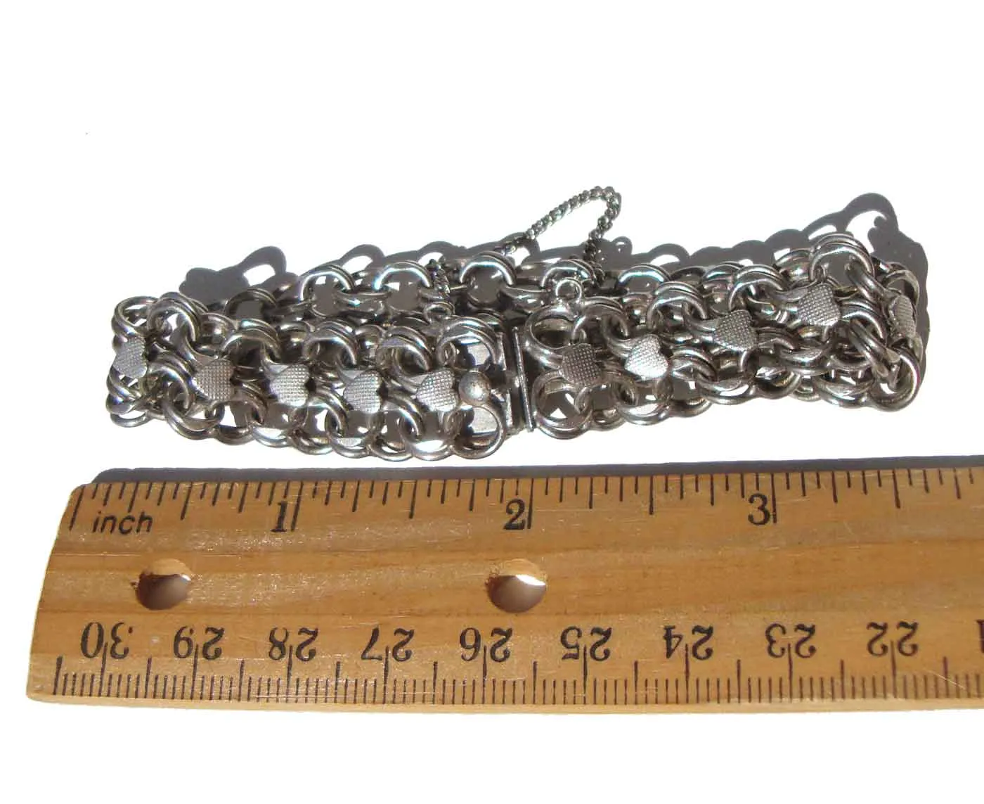 Vintage 50s Sterling Silver Bracelet Triple Link w/ Hearts – Signed AR