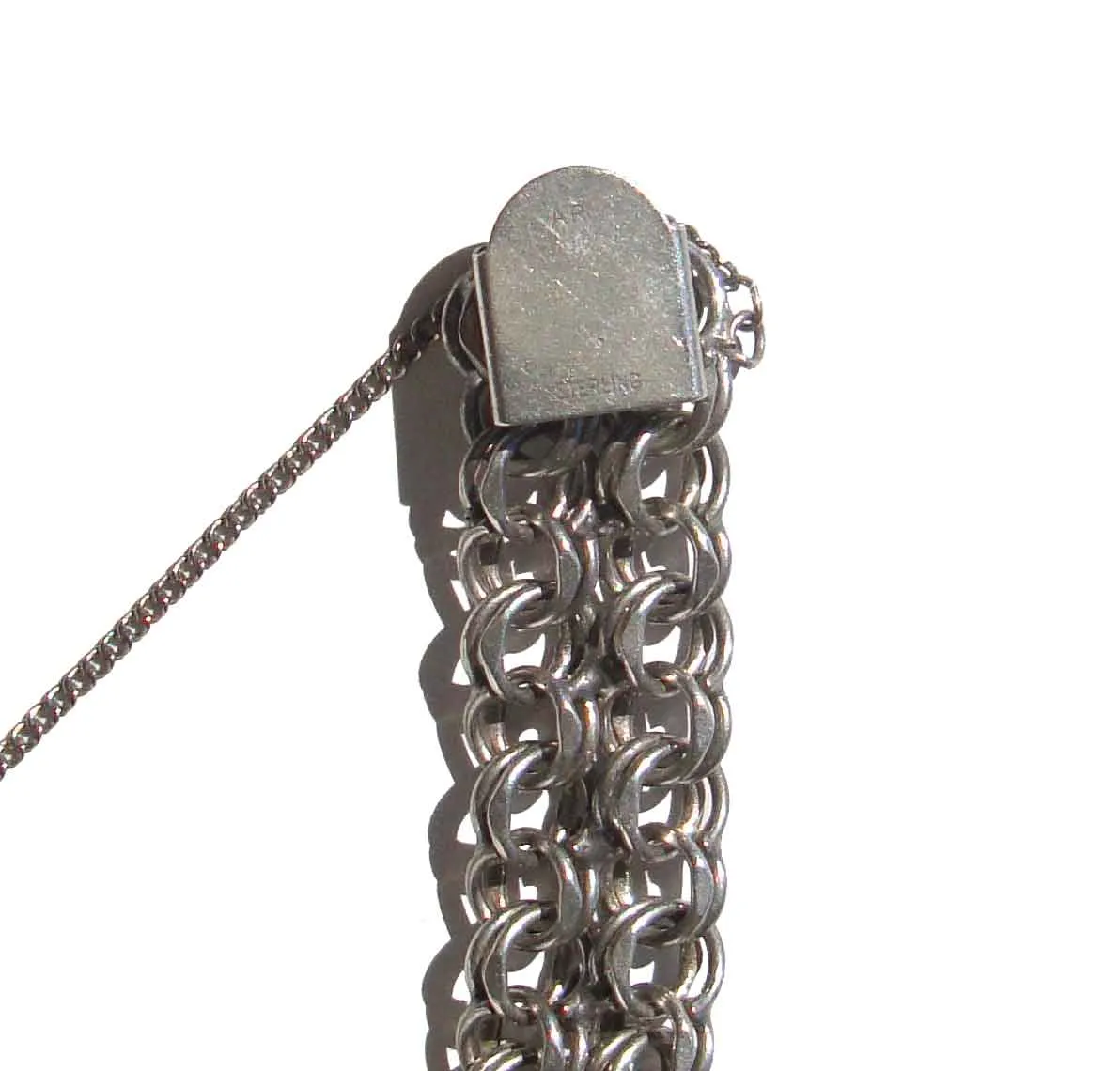 Vintage 50s Sterling Silver Bracelet Triple Link w/ Hearts – Signed AR