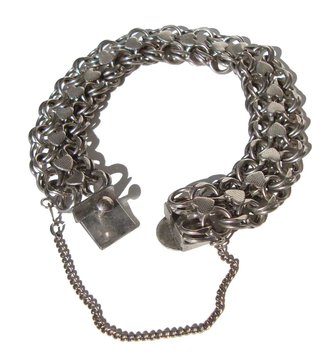 Vintage 50s Sterling Silver Bracelet Triple Link w/ Hearts – Signed AR