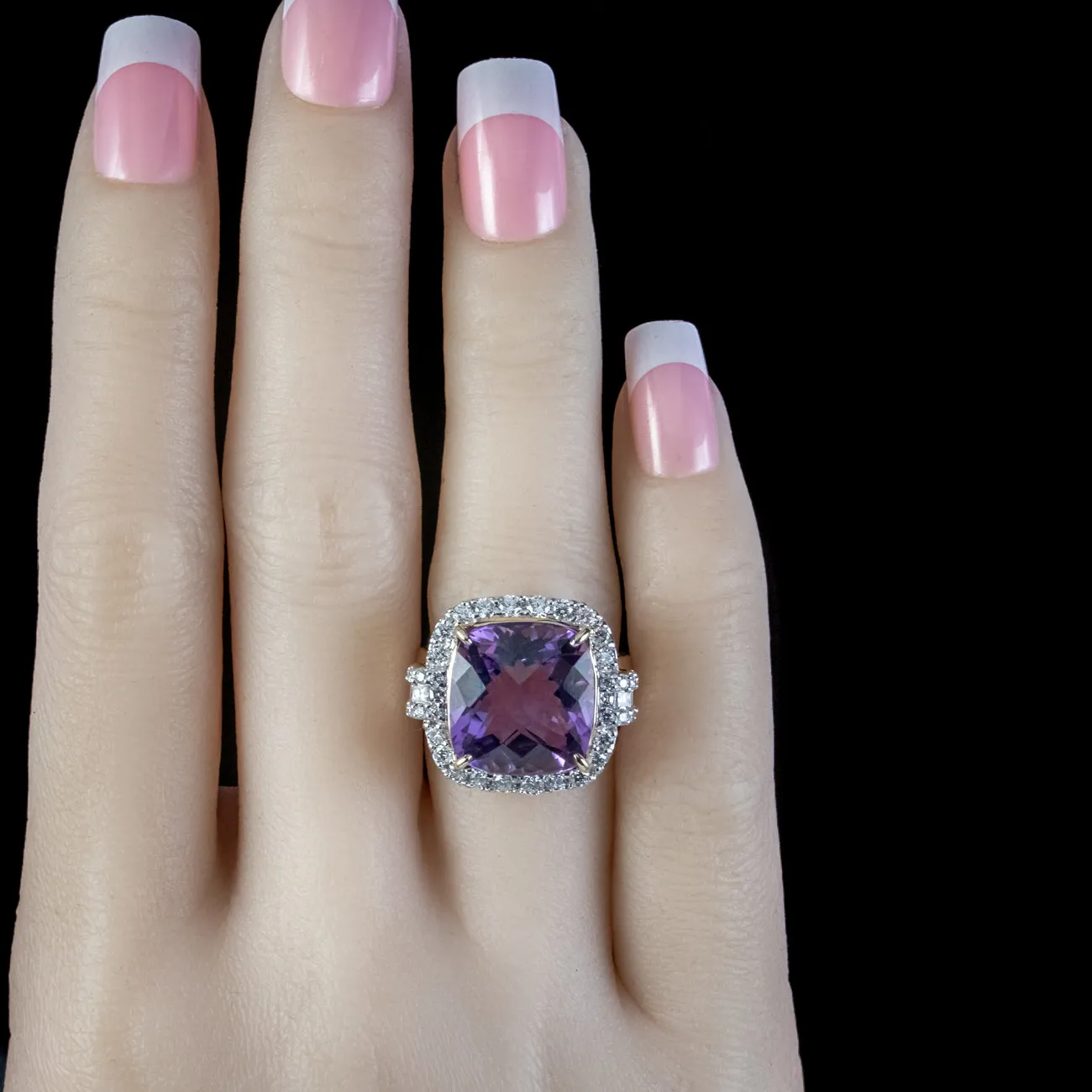 Vintage Amethyst Diamond Cocktail Ring 12ct Amethyst