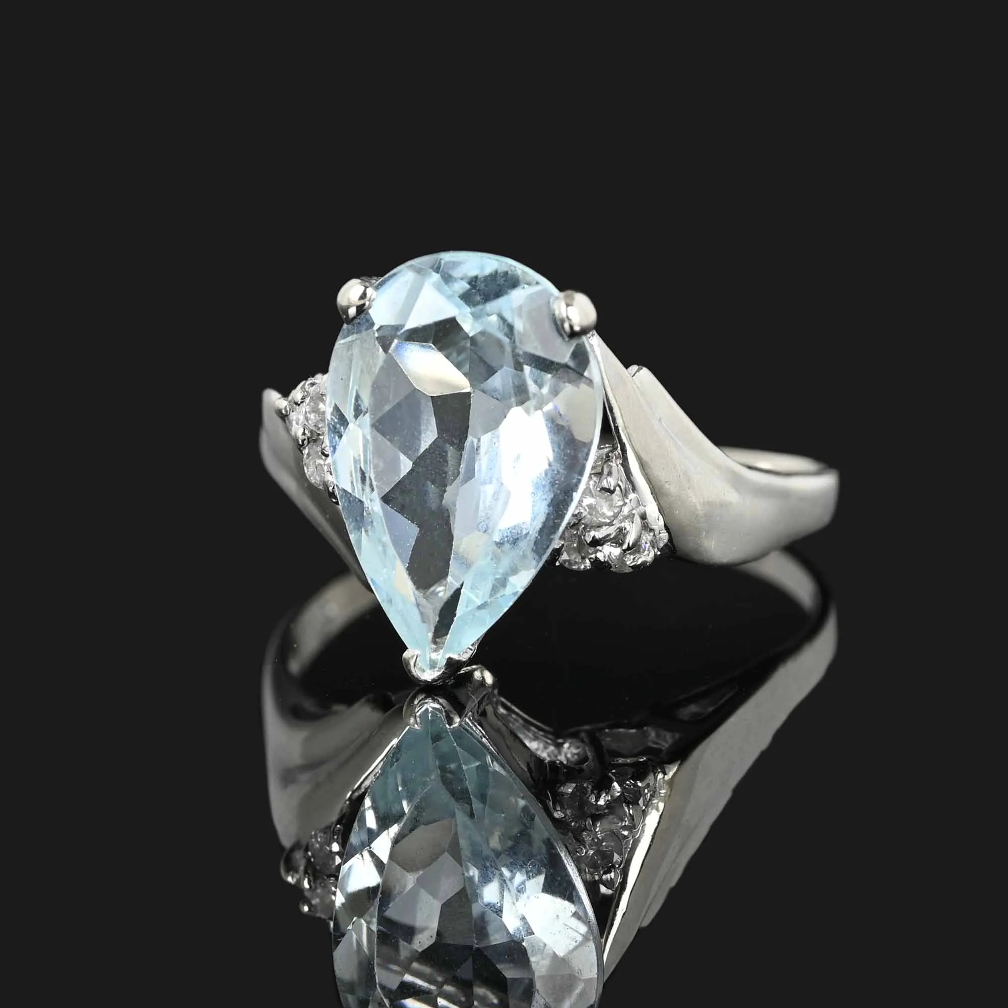 Vintage Diamond Pear Cut Aquamarine Ring