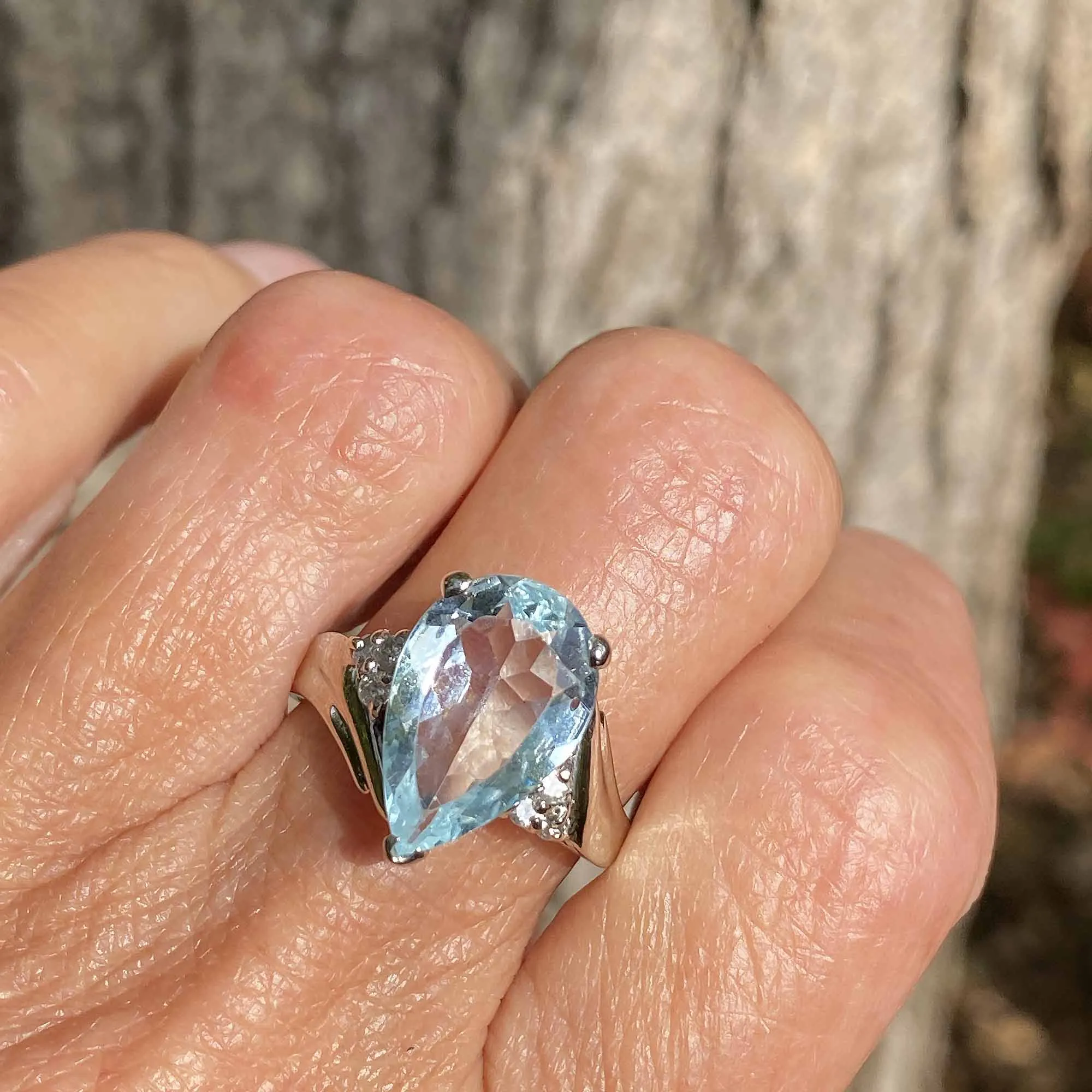 Vintage Diamond Pear Cut Aquamarine Ring
