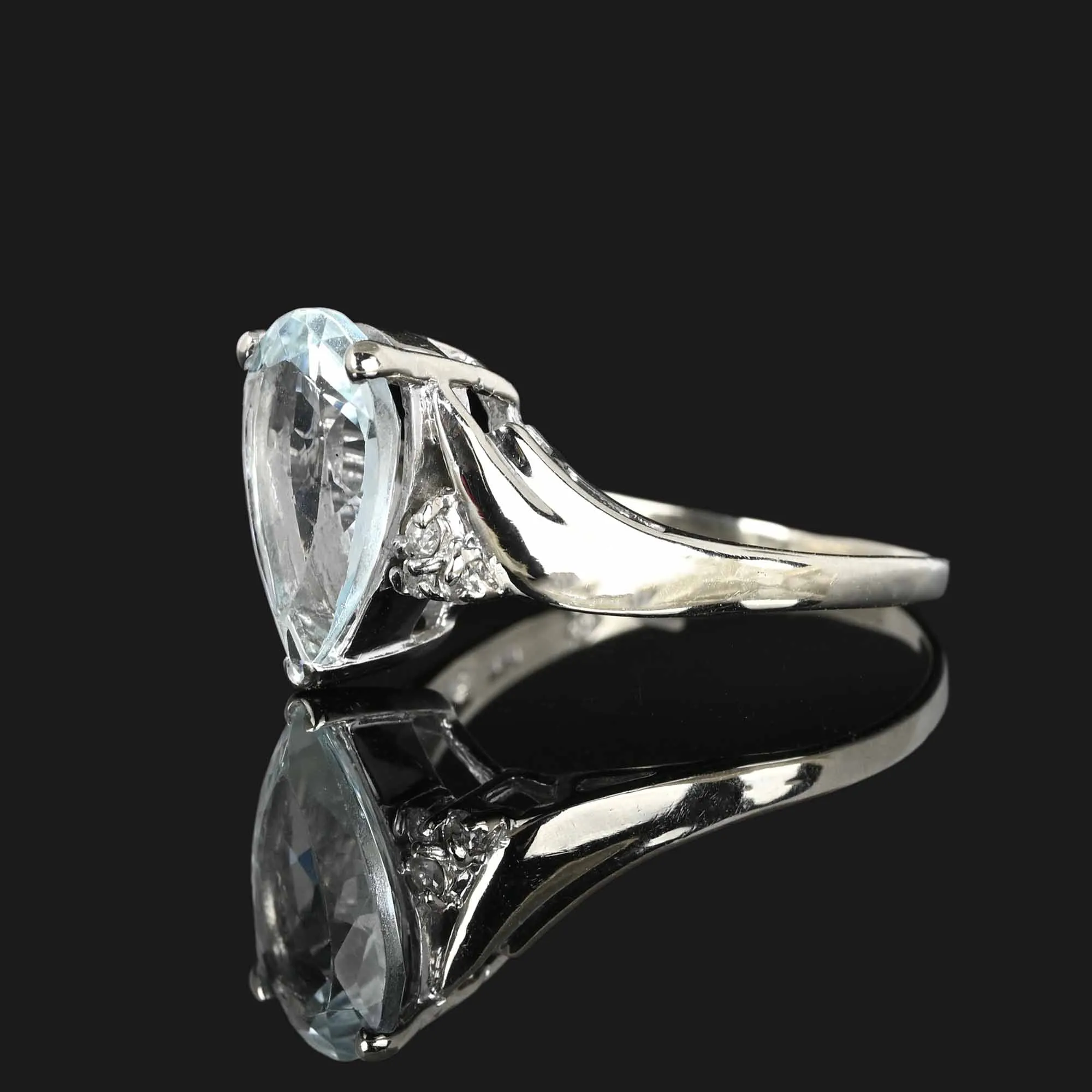Vintage Diamond Pear Cut Aquamarine Ring