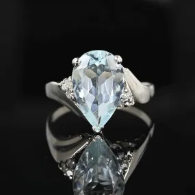 Vintage Diamond Pear Cut Aquamarine Ring