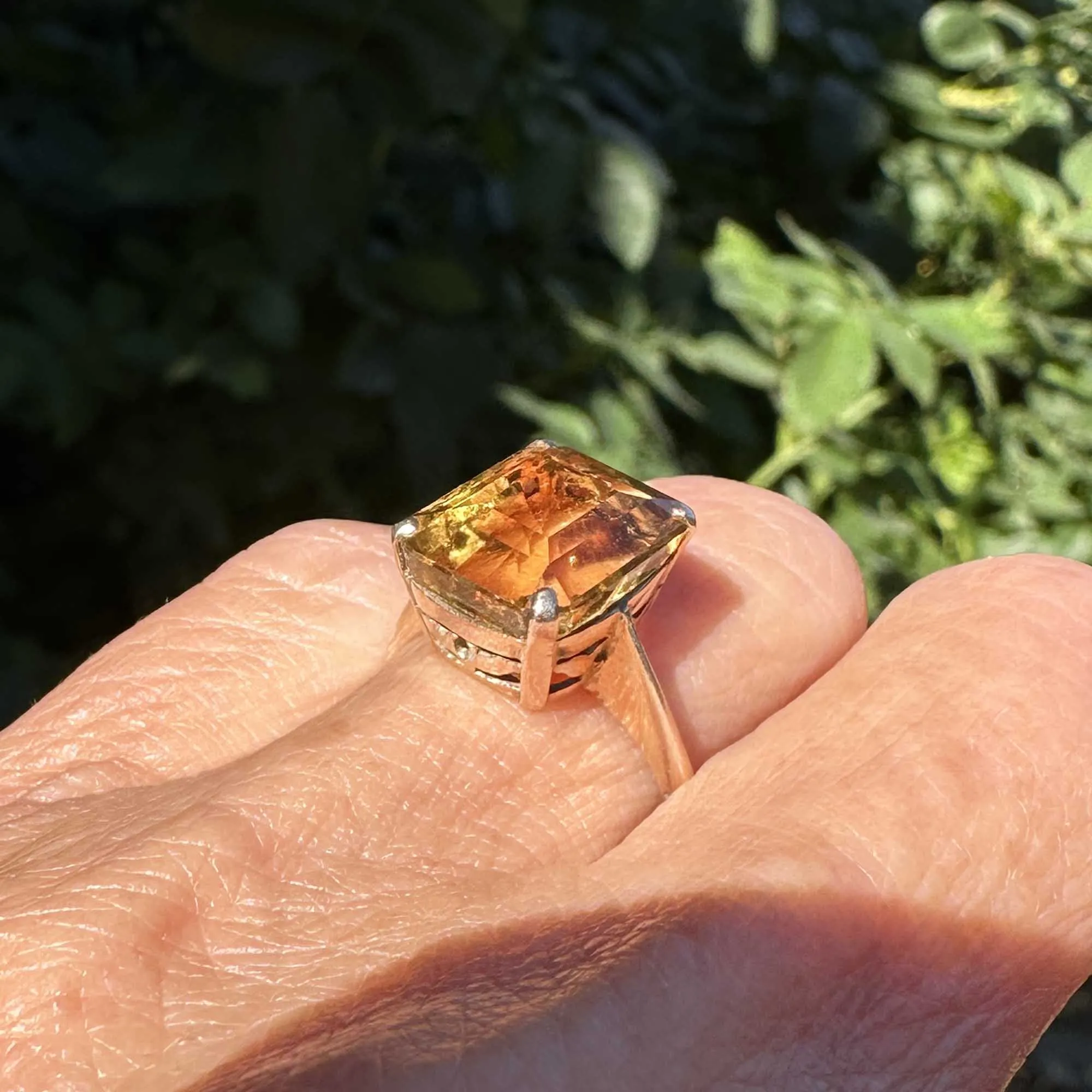Vintage Gold Emerald Step Cut 6.75 Carat Citrine Ring