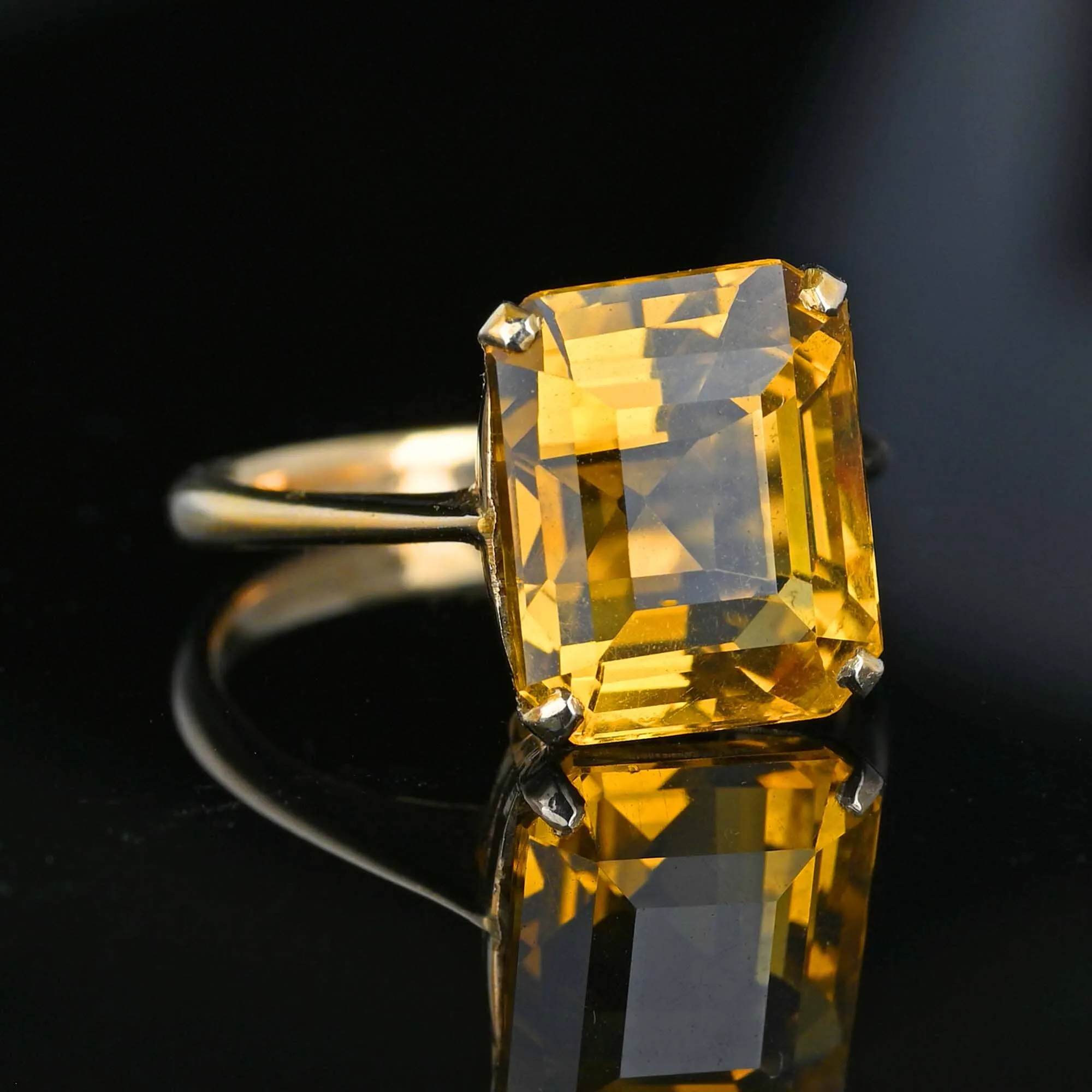 Vintage Gold Emerald Step Cut 6.75 Carat Citrine Ring