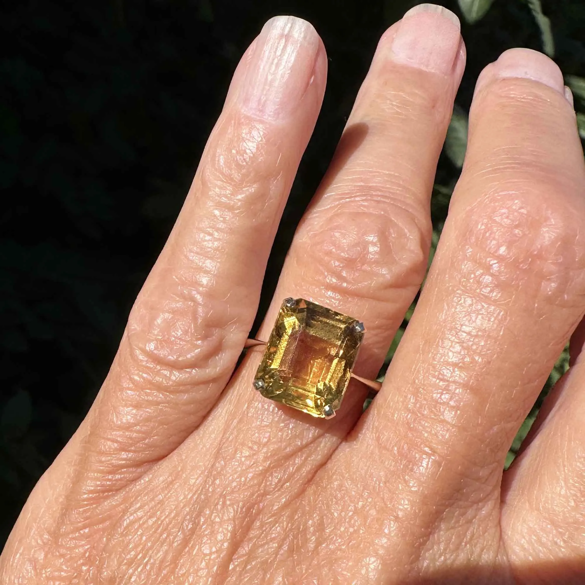 Vintage Gold Emerald Step Cut 6.75 Carat Citrine Ring