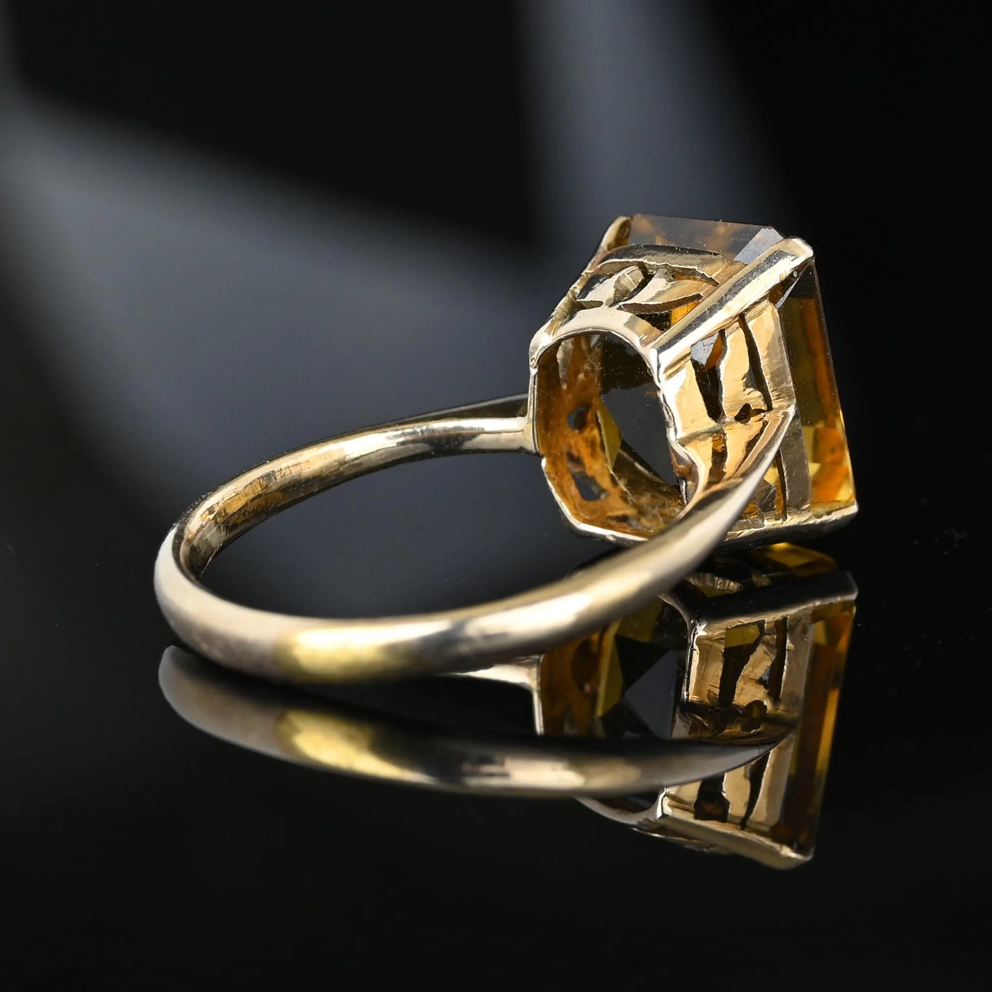 Vintage Gold Emerald Step Cut 6.75 Carat Citrine Ring